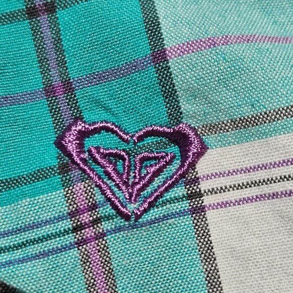 Roxy Womens Turquoise & White Plaid Bermuda Shorts Size 8 Cotton Blend - Picture 10 of 15